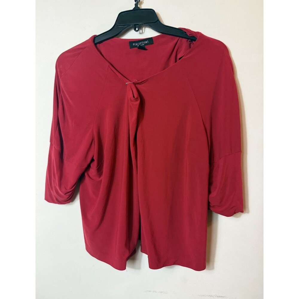 Perceptions New York Women's 14 Red Solid V-Neck 3/4 Sleeve Pullover Blouse